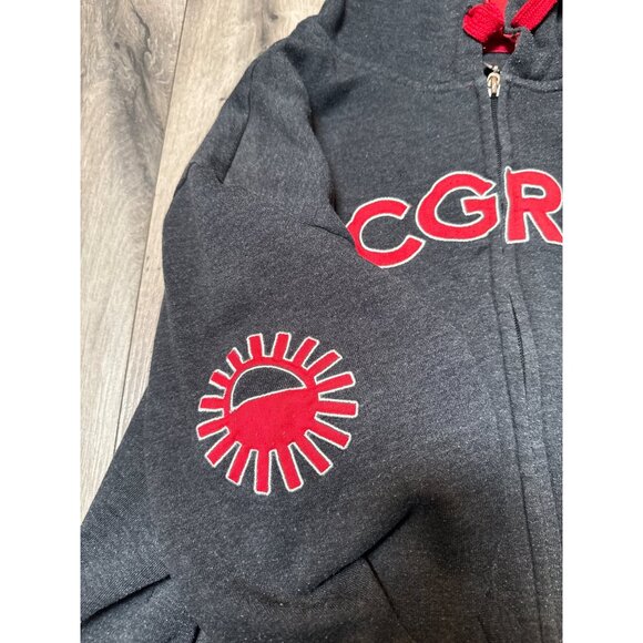 McGraw Charcoal Gray Cotton Blend Hoodie XL With Red Graphics & Pockets READ - Picture 4 of 7